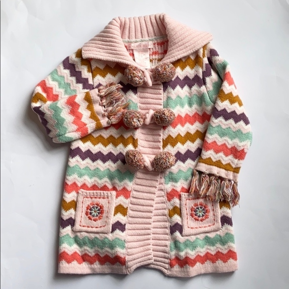 Maggie & Zoe Zig Zag Cotton Pom Pom Fringe Cardigan Toddler